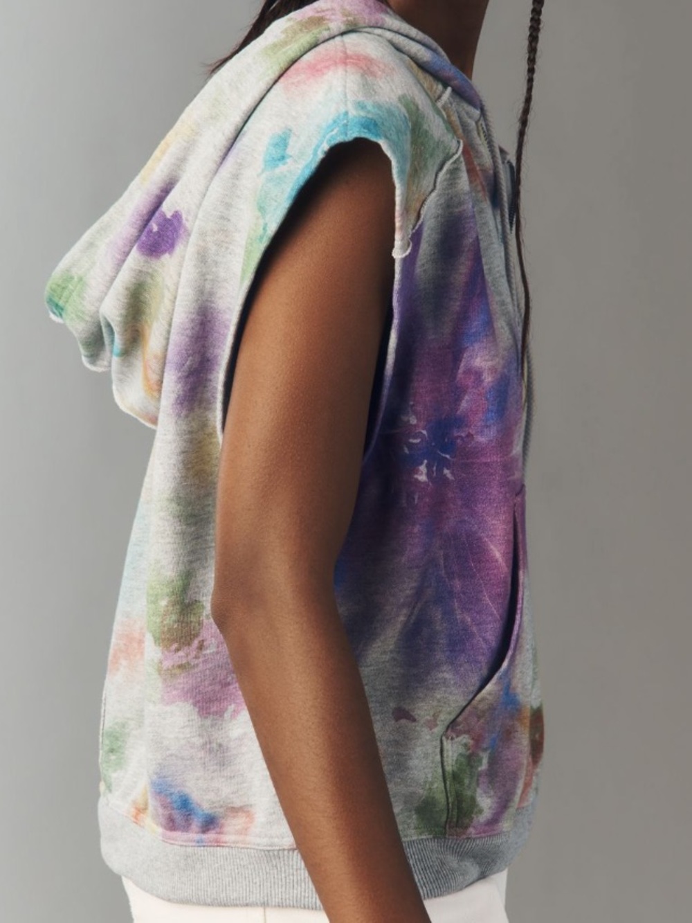 Pilcro Sleeveless Tie-Dye Half-Zip Hoodie in Pastel Multicolor - Picture 4 of 4